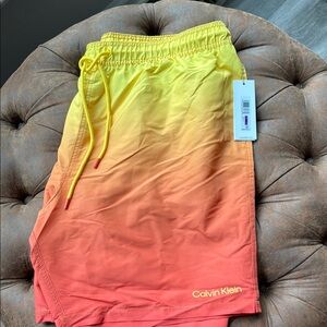 Calvin Klein Men's Yellow and Orange Swim Shorts